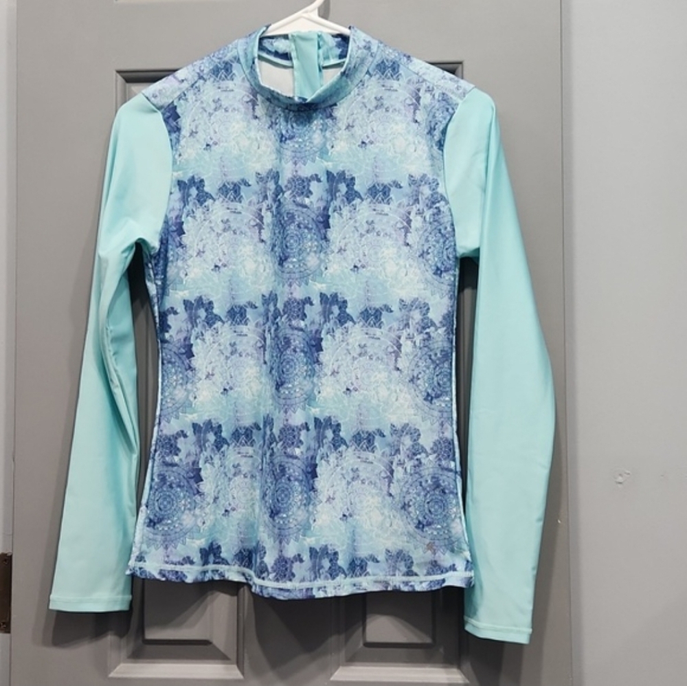 NWOT Kyodan Surf Shirt Rash Guard Elegant Mandala Blue Bohemian Print